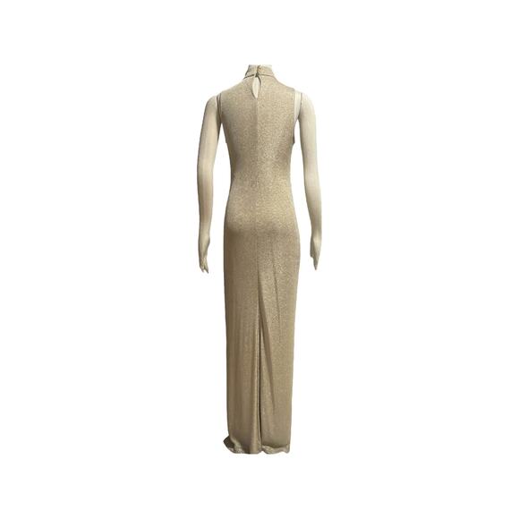 90s Filigree LTD Collection Metallic Gold Bodycon Gown Dress Made in USA Size 12 - Picture 3 of 9